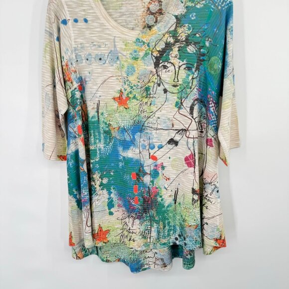 Inoah Women's size Medium Tunic Top art to wear 1/2 sleeve knit rayon blend - Picture 7 of 10